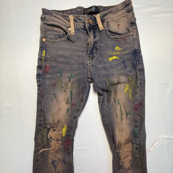 PHEELINGS Paint Splatter Distressed Skinny Jeans Colorful Artsy Denim Size 28 - Picture 10 of 12